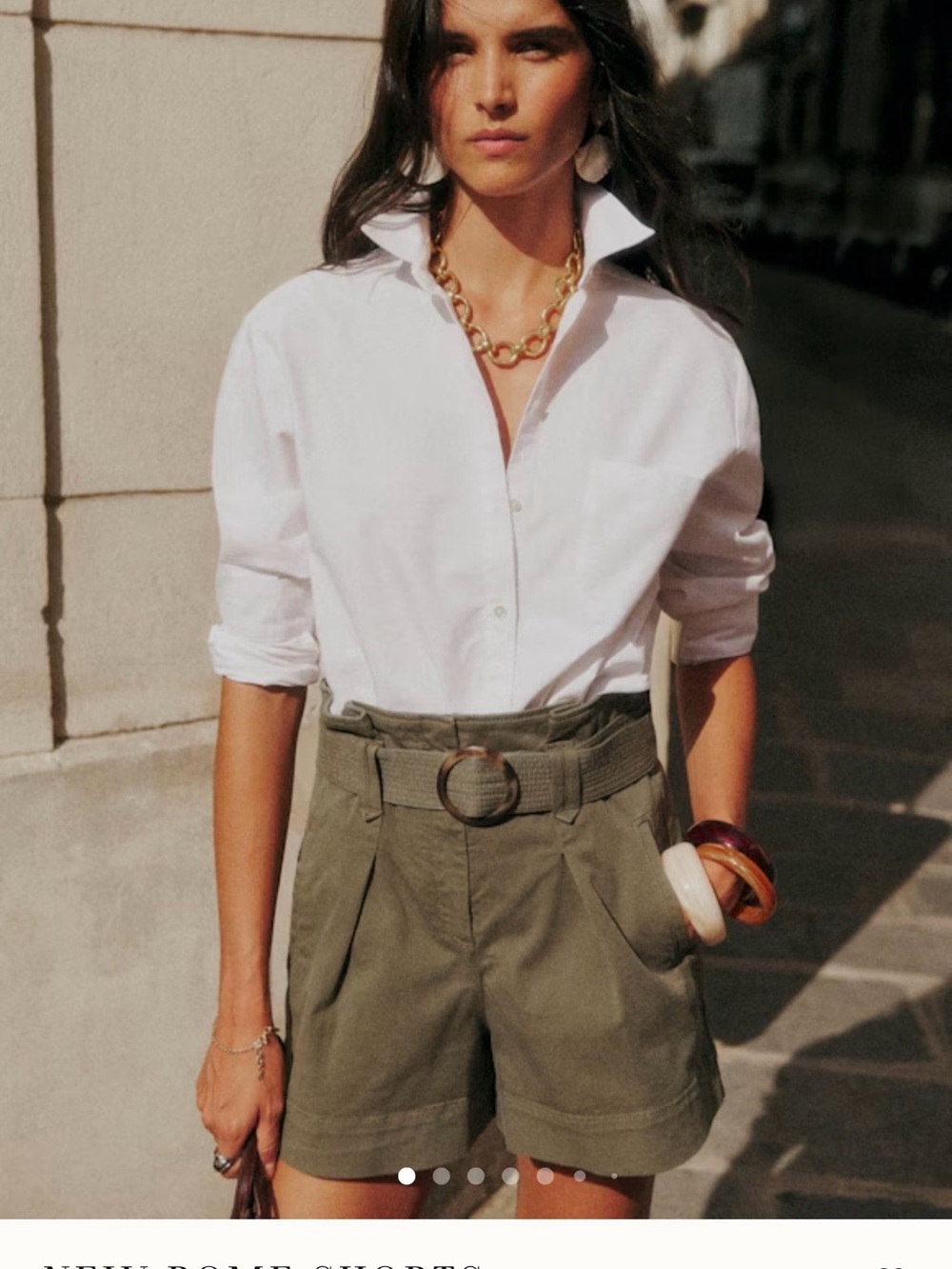 Sezane Olive High-Waist Belted Utility Shorts